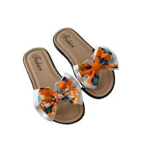 Girls Casual Indoor Princess Slippers Fashionable Summer Household Sandals Bowknot Slide Style PU Shoes for Children