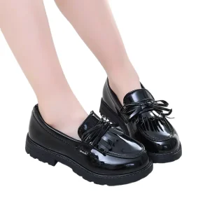 Girls Casual Leather Shoes Kids Flats Tassels With Bow knot British Style Soft Slip on Loafers for Wedding Party Bright Skin New