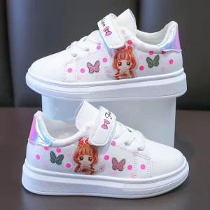 Girls Casual Sports Shoes Children Soft Bottom Non Slip Lightweight Sneakers Big Kids Breathable Comfort PU Leather Flat Shoes