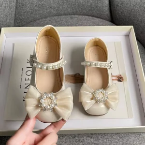Pearl Design Luxury Children’s Dress Shoes Rubber Flat Sole Kids Performance Footwear Princess Girls Wedding Shoes
