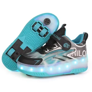 Girls Child Skate Shoes Kids Sport Sneakers Invisible Four Wheel Retractable Brakes Ice Skating Two Wheel Glowing