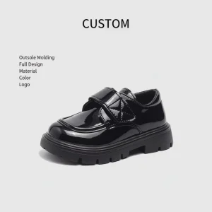 Girls Children Black Patent Loafers Slip On Closure Durable Platform Sole Four Seasons School Uniform Footwear