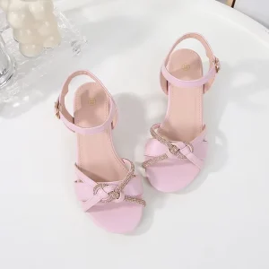 Girls Children Princess High Heel Sandals New Summer Rhinestone Buckle Closure Artificial Leather
