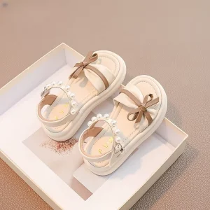 Girls Children Princess Sandals Summer Soft Sole Open Toe Velcro Closure Solid Color Fashion Shoes for Older Kids