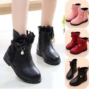 Girls’ Children’s Autumn Winter New Style Cotton Shoes Leather Boots Midi