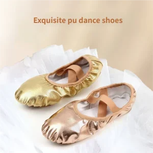 Girls’ Children’s Ballet Dance Shoes Soft Soled Breathable Sport Yoga Practice ShoesShiny Material Gold PU