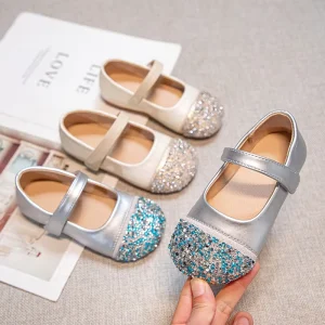 Girls Children’s Flats Shoes Glitter Mary Jane Pearl Kids Shoes Baby Toddler Anti Slippery Casual Leather Shoes