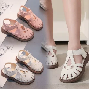 Girls Closed Toe Sandals Soft Non-slip Hollow Out Princess Shoes for Toddler Little Big Kids Summer Dance Beach Casual