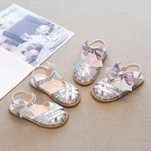 Girls Colorful Hand Woven Shoe Upper Soft Bottom Toe Cover Fashionable Princess Sandals
