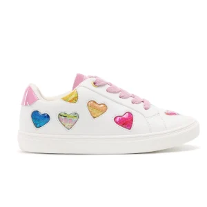 Girls Colorful Holographic Heart Sneakers Leather Casual Skate Shoes Sparkly Pink Lace Non Slip Youth Sizes 11-5