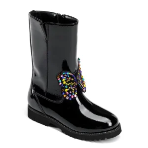 Girls Colorful Rhinestone Butterfly Mid Calf Ankle Boots Non Slip Fashion Four Seasons