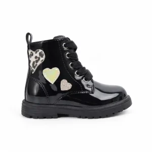 Girls Combat Boot Casual PU Ankle Boots Lace Side Zipper TPR Midsole Cotton Lining Chunky Sole Heart Shaped Winter