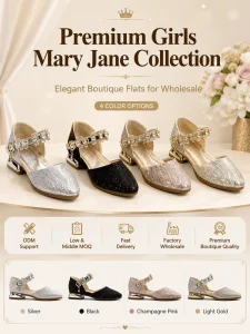 Girls’ Comfortable Princess Summer Closed Toe Dance Performance Stage Party Mary Jane Shoes Children’s Sparkly Glitter Sandals