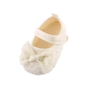Girls’ Cute Bow Tie Princess Shoes Spring Summer Baby Lace Infant Non-Slip Soft Sole Indoor Walking Pre-Walk Shoes