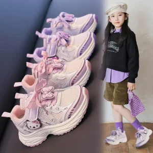 Girls Double Net Breathable Lightweight Bow Sports Shoes Big Kids