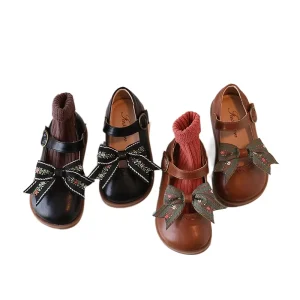 Girls Dress Shoes Cute Bow Shoes Satin Ankle Tie Flower Girls for Wedding Sparkly Birthday Party for School Children’s Flat Shoe