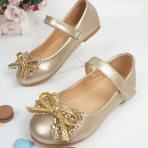 Girls Dress Shoes Glitter Princess Shoe Bow Mary Jane Flat Party Wedding Prom Footwear for Toddler Kids Dress Shoes