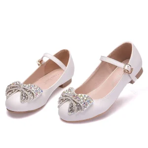 Girls Dress Shoes Glitter Princess Shoe Flower Mary Jane Low Heels Party Wedding Prom Footwear for Toddler Kids