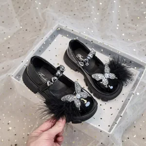 Girls Dress Shoes with High Heels and Soft Crystal Sole for School Party Small Size Kids Flats Spring Fall