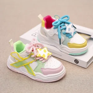 Girls Fashion Mandarin Duck Candy Color Sneakers Autumn New Velcro Closure Synthetic Upper Lightweight Casual Shoes
