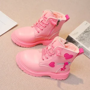 Girls Fashion Winter Shoes Soft Sole Pink Princess Round Toe Boots Student Sneakers