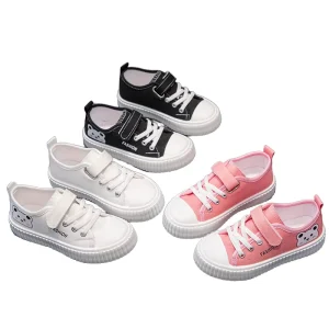 Girls’ Fashionable Cartoon Animal Velcro Design Spring Casual Flat Canvas Shoes for Children