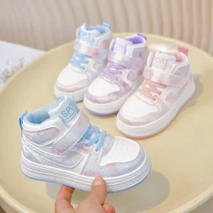 Girls Fashionable Korean Style Casual Sneakers New Arrival Children’s Low Top Pu Leather Non Slip Velcro Closure Shoes Kids