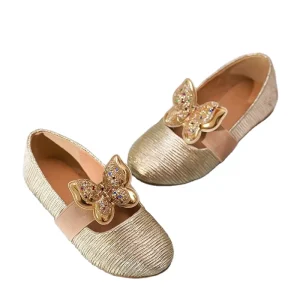 Girls Flat Mary Jane Shoes Princess Dance Shoes Delicate Stereoscopic butterfly Flat slip on Dress Shoes