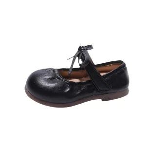 Girls Flats Shoes Fashion Children’s Retro Bow Shoes Kids Soft Sole Pleated Casual Party Wedding Japanese Style Shoes