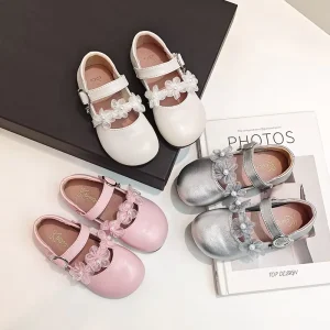 Girls Floral Sweet Princess Leather Shoes Stylish Shallow Mouth Loafers for Toddler Girls Daily Wear