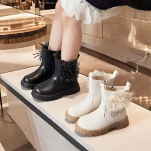 Girls Flower Decor Martin Boots Side Zipper Non Slip Sole Custom Logo Kids Boots