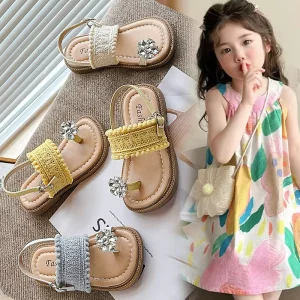 Girls Flower Diamond Princess Sandals Summer New Fashion Sandals Trendy Children’s Shoes