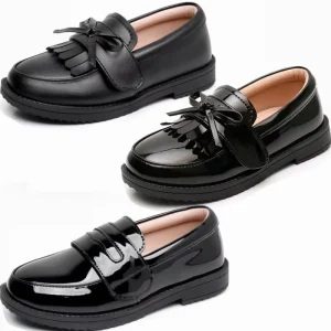 Girls Formal Leather Shoes Children Black Glossy British Students School Performance Shoes