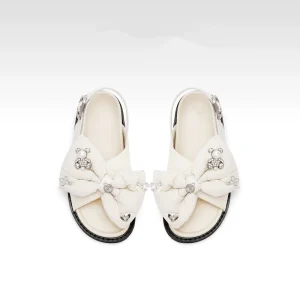 Girls Glitter Princess Flat Summer Sandals Breathable Slip On Cute Adjustable Beach Arch Support Sweat Absorbent Comfy Outdoor