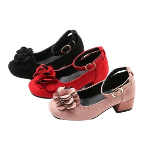 Girls’ High Heel Shoes Spring Summer Princess Single Shoes Button for Student Performances Dance Parties