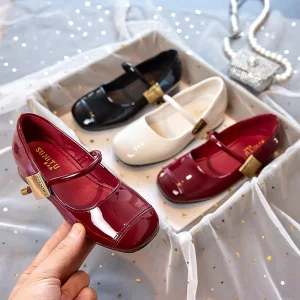 Girls’ High Heels Children’s Princess Leather Shoes Spring and Autumn New Soft Soled Baby Flats