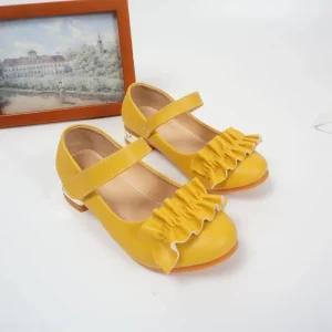 Girls High Heels Yellow Fold Flower Princess Shoes Big Girl Party Stage Birthday Shoes