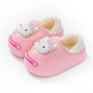 Girls Home Slippers Winter Indoor Cotton Slippers Waterproof Soft Warm Fluffy Anti-Slip EVA Insole Plush for Kids Clog