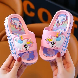 Girls’ Indoor Summer Slippers Non Slip Cartoon Unicorn Design for Little Home Kids Comfortable Bathing Outer Wear