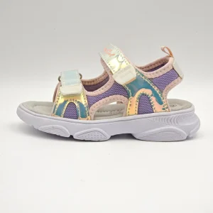 Girls’ Iridescent Purple Green Summer Sandals Breathable Mesh Velcro Non-Slip Casual Beach Kids Shoes