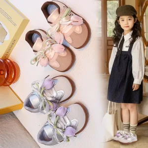 Girls’ Korean style Handmade Training Shoes Children’s Sports Sneakers Soft Rubber Sole Hook And Loop Closure Autumn New Trendy