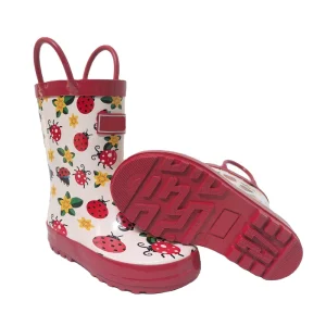 Girls’ Ladybug and Flower Garden Rubber Rain Boots