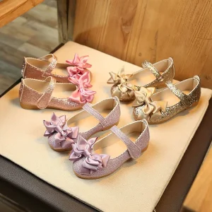 Girls’ Leather Dance Shoes Spring and Autumn New Korean Style Princess Shoes Children’s Bowknot Glitter Single Shoes