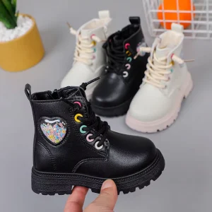 Girls Leather Short Boots Spring and Autumn New Children’s Korean Style Girls’ Non-slip Single Casual Leather Boots