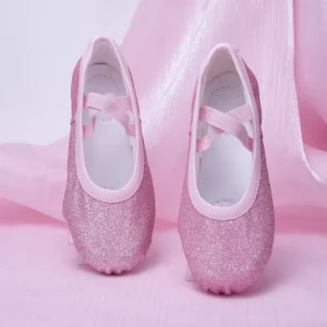 Girls Love Ballet Dancing Baby Flat Anti Slip Performance Shiny Children Dance Shoes