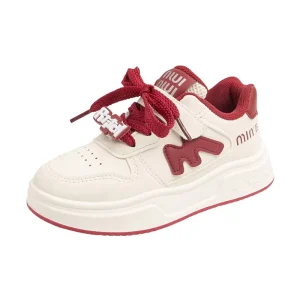 Girls’ Low-Cut Sneakers Spring Autumn Running Korean-Style White Artificial PU Upper Lightweight Kids’ Sports Shoes