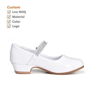 Girls Mary Jane Bow Low Heels Princess Dress Shoes Kids Shiny Wedding Party Shoes