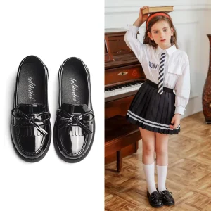 Girls New pu Leather Shoes High Quality slip on Shoes Children’s Student Black School Casual Shoes Kids