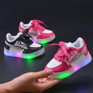 Girls One Sided Casual Light Shoes with Luminous Board Soft Bottom Sneakers for Summer and Winter Letter Design