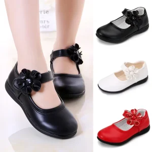 Girls PU Leather Shoes for Children Wedding Dress Princess Dance Kids Summer Bow Knot Black Student Sandals